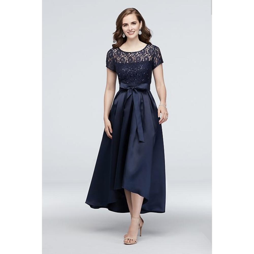 David's Bridal Sequin Navy Dress Size 6